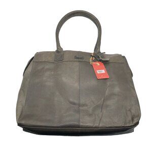 Spikes & Sparrows Addison Leather Tote Bag Zipper Closure Dual Handles Gray